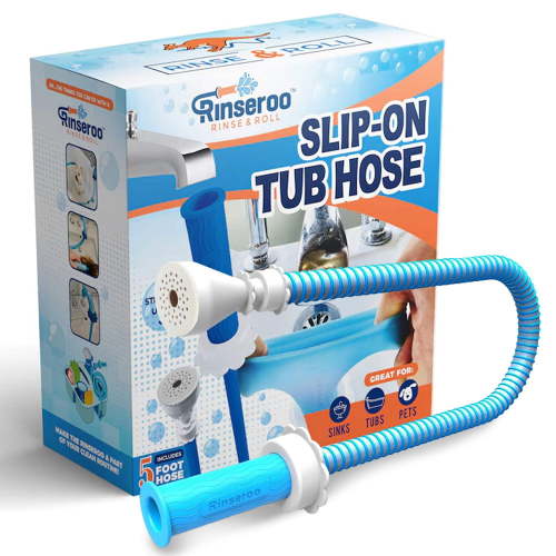 Rinseroo Tub Hose: No-install, Ultra Flex Hose Slips On to Spout for Hair Washing, Baby or Dog Bath. Bathtub Showerhead Attachment. Shower Adapter Faucet. Fits All Spouts Up 3'' Wide