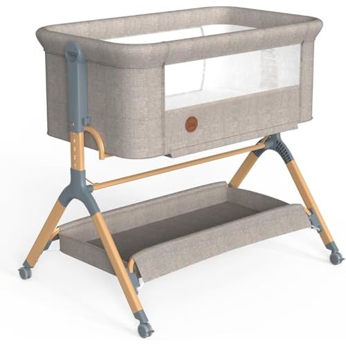 Familypoint Baby Bassinet with Waterproof Mattress Cover, Bedside Bassinet with Wheels and Storage, Height Adjustable Fit for Any Bed, Baby Bed Crib for Newborn (Warm Beige)