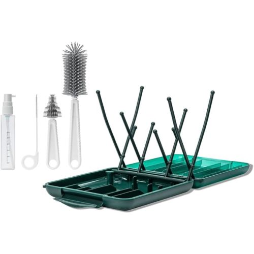 Willow Travel Cleaning Kit & Drying Rack - 5-Pack Cleaning Rack and Brushes for Breast Pump Parts and Bottles - Breastfeeding Essential
