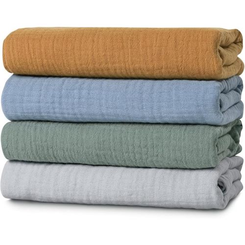 Muslin Swaddle Blankets for Baby Girls and Boys, 4 Pack Breathable and Skin-Friendly Newborn Receiving Blanket, 100% Cotton Swaddle Wrap, Essentials Infant Shower Items, Toddler Gift