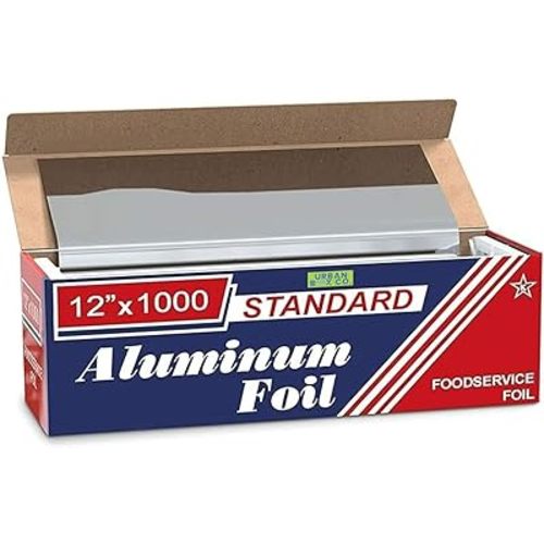 Urban Box Co. 12"x1000' Standard Aluminum Foil Roll Commercial-Grade Silver Wrap for Food Service, Catering, Baking & Home Use. Durable, Tear-Resistant, Heat-Safe Industrial Foil Roll