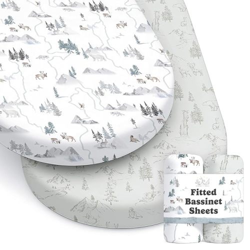 Baby Bassinet Sheets for Boy, Girl (Arctic Journey) 2-Pack - Fitted Bedside Bassinet Sheets - Buttery Soft Cotton Blend for Standard Mattress Pad - Compatible with Halo BassiNest