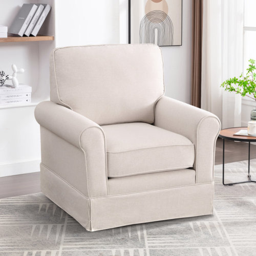 33.1" W Modern Soft Wide Upholstered Striped Swivel Arm Accent Chair