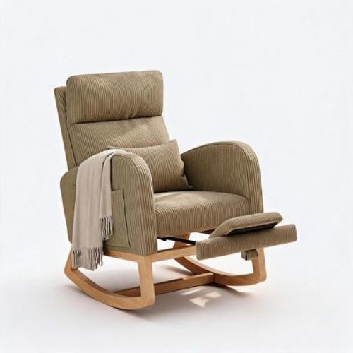 Rocking Chair, Modern Nursery Glider Chair with Side Pockets and Pillow, Rocker Chair With Footrest for Living Room Bedroom Nursing Room, Brown