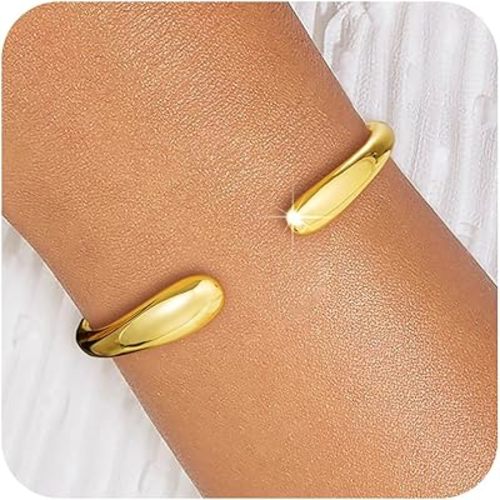 Gold Bangle Bracelets for Women Teens, 14K Gold Plated Chunky Cuff Bracelets Trendy Adjustable Twist Cuff Bracelets Jewelry Gifts