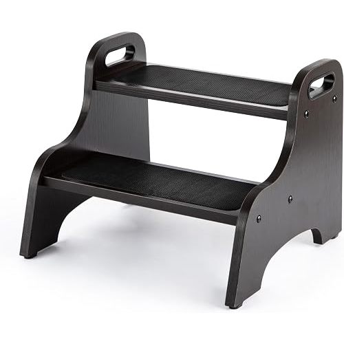StrongTek Wooden 2 Step Stool, 350 lb Capacity, Non-Slip, Espresso