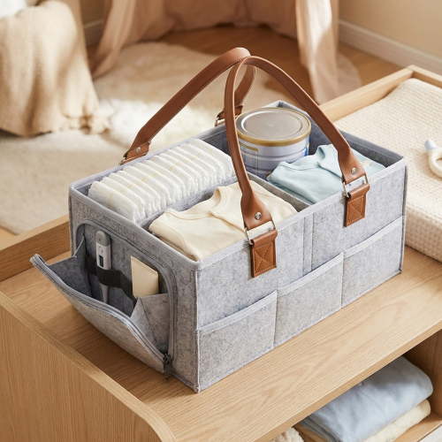 Baby Diaper Caddy - Nursery Storage Bin and Car Organizer for Diapers and Baby Wipes - Gray, Regular