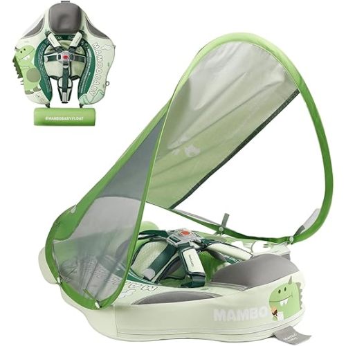 Mambobaby Float Deluxe Baby Pool Float: Safe & Comfortable Swim Trainer for Infants & Toddlers, Non-Inflatable Design, UV Protection Canopy, Fun Water Experience for Ages 3-24 Months