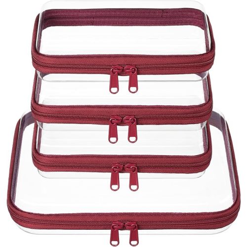 WELPIRT 3-PCS Medium Clear Hard Shell Zipper Pouches, Clear Zipper Bags