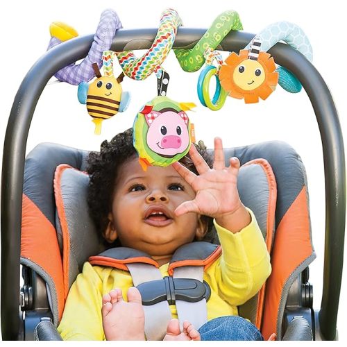 Infantino Stretch & Spiral Activity Toy - Textured Play Activity Toy for Sensory Exploration and Engagement, Ages 0 and Up, Blue Farm