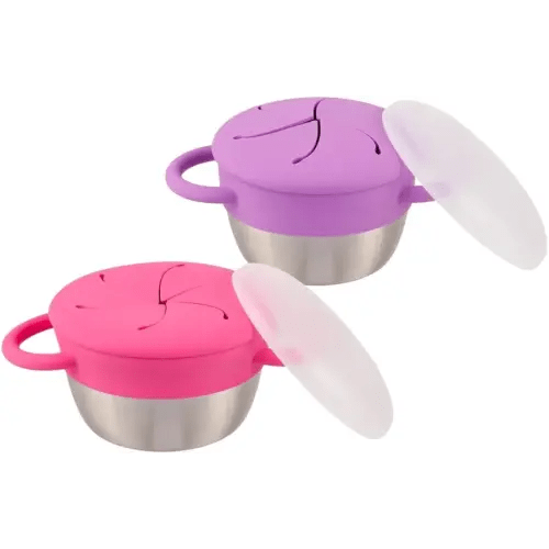 Elk and Friends Stainless Steel Snack Cups | Removable Silicone Food Catcher and Travel Lid | Spill-Proof Snack Containers for Baby, Toddler, Kids | Dishwasher Safe | 2 Pack