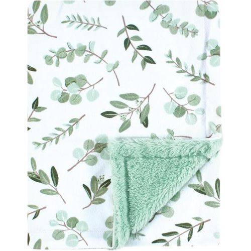 Hudson Baby Plush Blanket with Furry Binding and Back, Eucalyptus, One Size