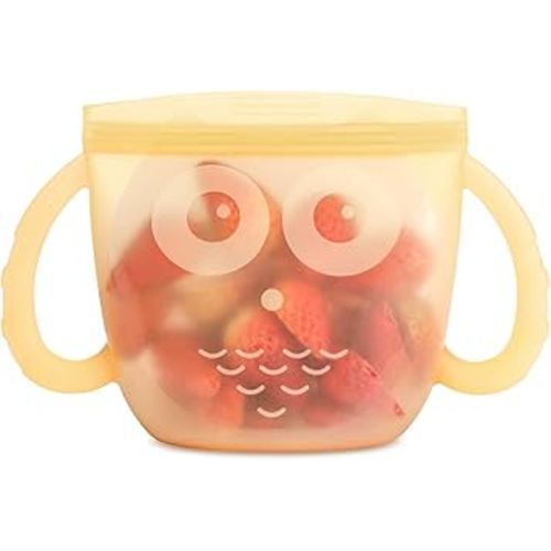Haakaa Oscar Owl Baby Snack Container- Spill Proof Toddler Snack Containers, Silicone Travel Snack Container for Toddlers, Reusable Snack Containers for Kids On-The-Go,BPA Free- Banana