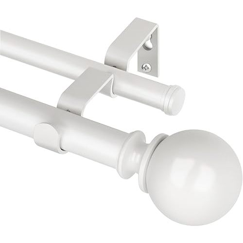 KAMANINA 1 Inch Double Curtain Rods 66 to 120 Inches (5.5-10 Feet), Heavy Duty Adjustable Double Curtain Rod for Windows, Ivory White Drapery Rods with Round Finials