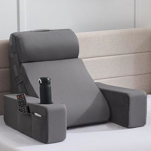 Reading Pillow for Sitting in Bed Adult, Back Pillow for Bed Sitting up with Arms, Pockets and Cup Holder, Sit Up Backrest Pillows for Beds Chair Support, Rest Pillow for Gaming
