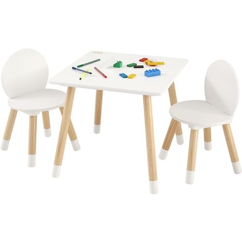 VEVOR Kids Table and Chairs, Toddler Table and Chair Set, Children Wooden Multi-Activity Table for Play, Art, Craft, Reading, Learning, Eating, 1 Table and 2 Chairs