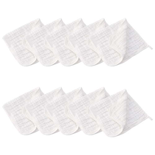 Comfy Muslin Burp Cloths Set Large 100% Cotton Hand Washcloths for Babies, 6 Layers Extra Absorbent and Soft Boys & Girls Baby Bib & Burp Cloths Set (White, 10-Pack, 20" X10")