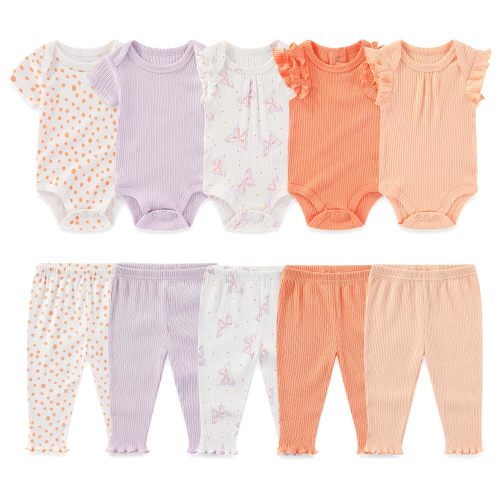 Kiddiezoom Newborn Baby Layette Set 10-Piece with Bodysuits and Pants Set for Unisex Baby Gift Sets