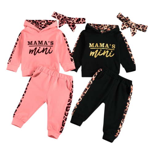 Newborn Baby Girl Fall Winter Clothes Leopard Hooded Sweatshirt Top and Pant 3Pcs Fall Winter Clothes