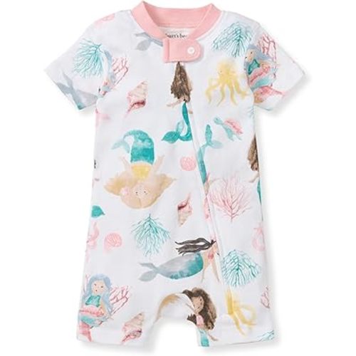 Burt's Bees Baby baby-girls Short Sleeve Pajamas, One-piece Sleeper Romper Pjs, Snug Fit for Infants 3 to 24 Months