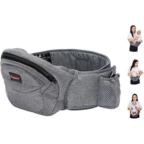 Baby Carrier with Hip Seat, Newborn to Toddler, Adjustable Extended, Ergonomic M Position Baby Carrier with Multiple Pockets 7-40lbsfor dad and mom, Grey