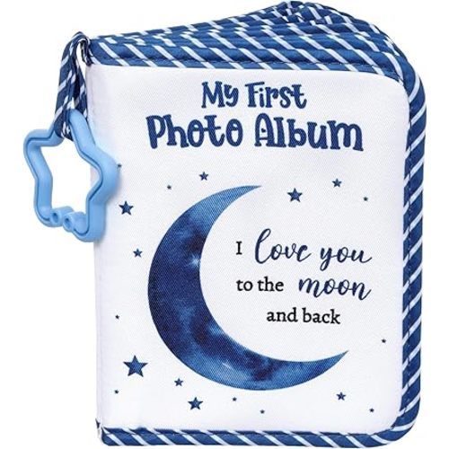 QOUBAI Baby's My First Family Album Soft Photo Cloth Book Holds 4x6 Family Pictures My First Book of Photos Baby Memory Album Gender Neutral Gift for Babies Newborn Toddler Baby Shower Moon