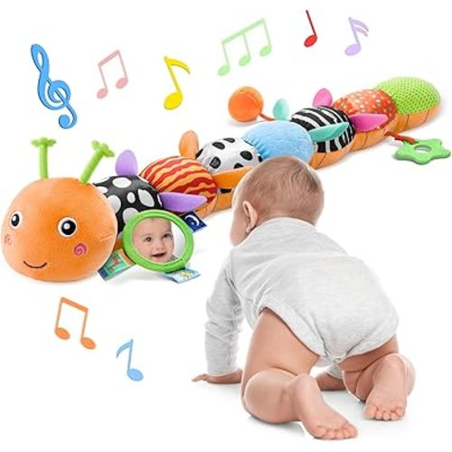 Baby Toys Musical Caterpillar Interactive Multicolored Infant Toy Crinkle Rattle Soft with Ring Bell Stuffed Cuddly Baby Toy with Ruler Design Educational Toddler Plush Toy for Preschool
