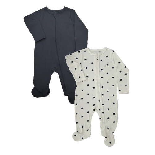 Wonder So Soft Modal by Wonder Nation Gender Neutral Two-Way Zipper Footed Sleep N Play Pajamas, 2-Pack, Sizes Preemie–6/9 Months