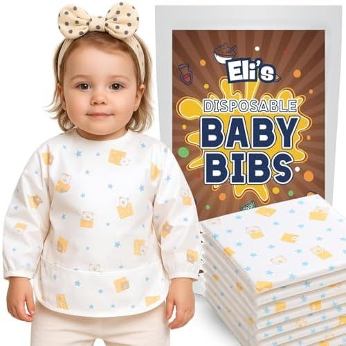 Eli with Love Disposable Bibs Individually Wrapped Bib with Crumb Catcher - Waterproof Baby Bibs For Feeding