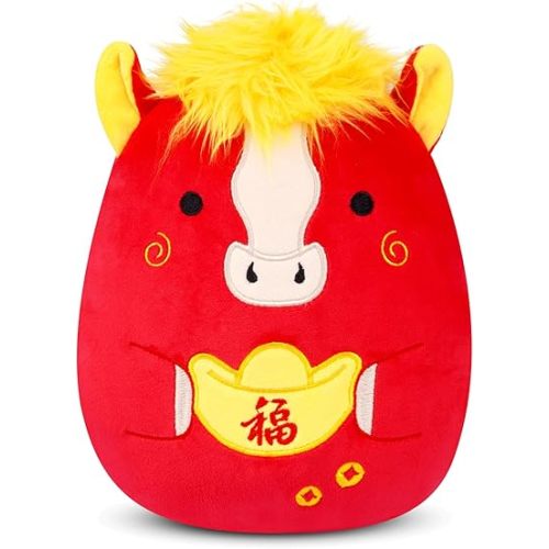 JIZWPOOM Chinese New Year Horse Plush- 8 Inch Cute 2026 New Year Horse Stuffed Animals with Golden Fortune, Soft Stuffy Doll for Kids, Spring Chinese Home Decorations Gifts for Girls Boys