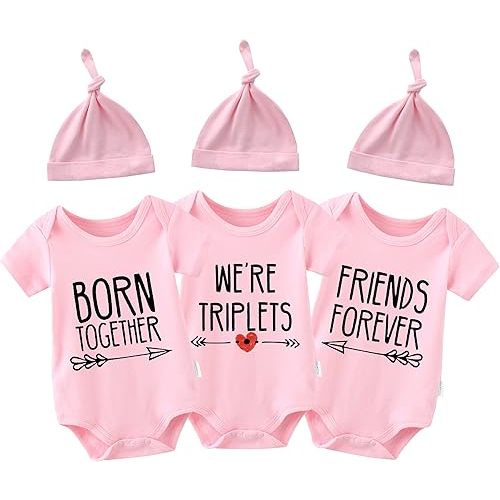 YSCULBUTOL Baby Triplets Bodysuits Baby Twins Bodysuit Best Friends Forever Triplets Clothes Cute Twins Outfit Set