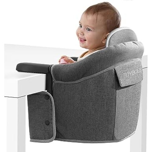 Tinybow Hook On High Chair for Baby, High Chair That Attaches to Table - Clip On High Chair to Table, Portable High Chair for Travel, Highchair for Baby Seat - Portable Baby Chair for Eating, Gray