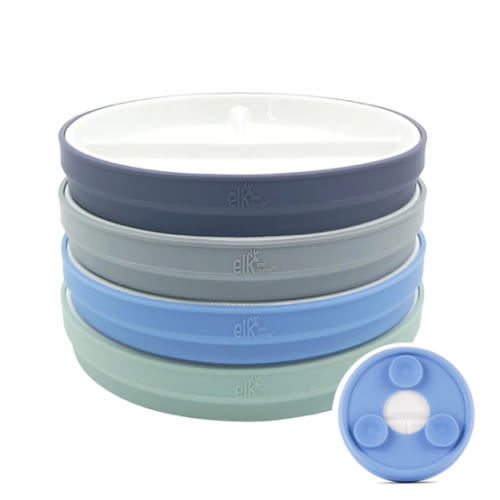 6.7"/16cm Porcelain White Divided Plates with Silicone Suction Sleeves