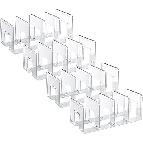 Marte Vanci Clear Acrylic File Sorter, Sturdy Desk File Organizer Shelf Book Holder Purse Handbag Clutch Divider File Folder Rack for Letter Cookbooks Home Office Kitchen Supplies 4 Sections (4 Pack)