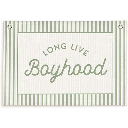 Lacama Green Long Live Boyhood Boys Room Decor, Boy Nursery Decor, Linen Banner Wall Hanging Canvas Banner Flag Decor for Toddler Boy Room Nursery 30x21 Inch