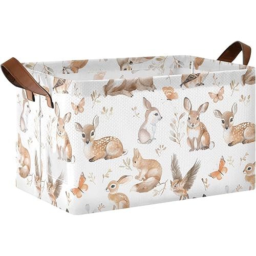 Woodland Animals Pattern Large Storage Basket Storage Bin Cube Waterproof Organizer for Toys Closet Shelves Bedroom Decorative Collapsible