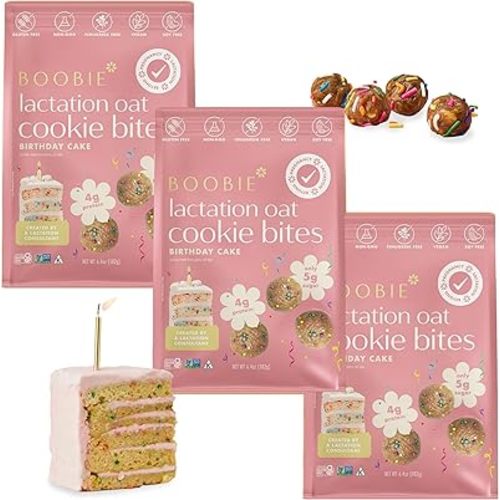 Boobie Lactation Cookies, Birthday Cake | Vegan, Gluten-Free, Dairy-Free, Soy-Free Plant-Based Protein + Prebiotics | 5g Sugar, Non-GMO, kosher - 7 servings x 3 packs