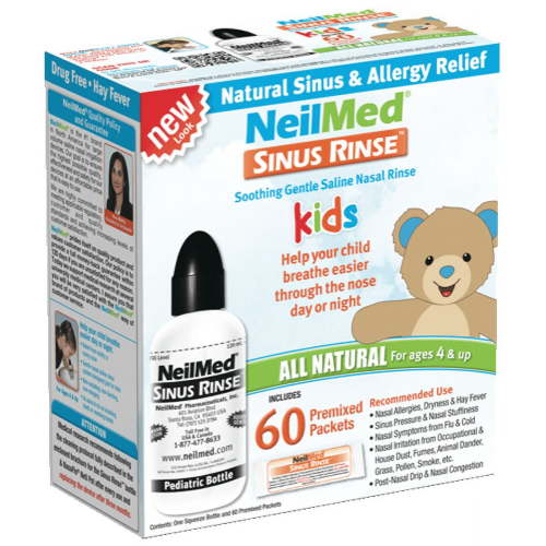 NeilMed Pediatric Sinus Rinse Kit, Nasal Irrigator, Congestion and Allergy Relief 1 Bottle + 60 Premixed Saline Packets, babies and toddlers