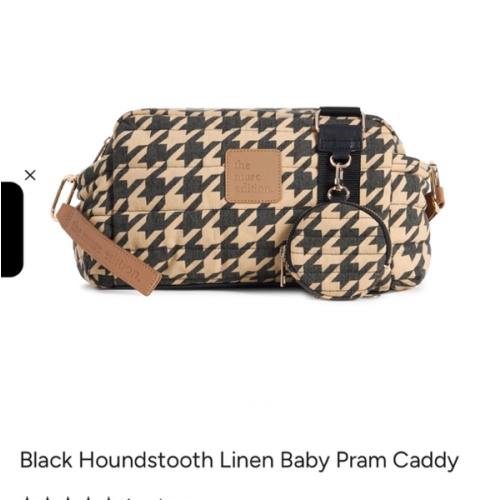 Black Houndstooth Linen Baby Pram Caddy