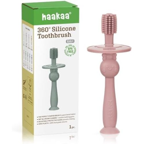haakaa 360° Baby Toothbrush with Suction Base - Blush