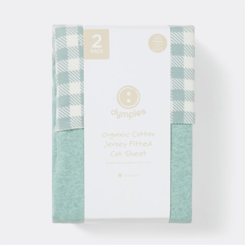 Dymples Organic Cotton Fitted Cot Sheet 2 Pack - Blue
