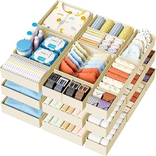 DIMJ Drawer Organizer Clothes - 18 Pack Baby Dresser Organizer for Nursery, Foldable Drawer Organizer Bins for Closet Bedroom Organization, Fabric Clothes Storage Dividers for Underwears, Socks, Bras
