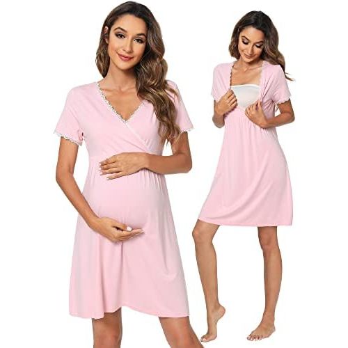 WiWi Soft Viscose from Bamboo 3 in 1 Maternity/Delivery/Nursing Labor Nightgowns Breastfeeding Sleep Shirt Gowns S-XXL