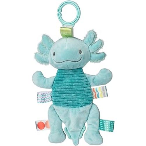 Taggies Baby Rattle with Crinkle Paper Activity Toy with Sensory Tags, 9-Inches, Aqua Axolotl