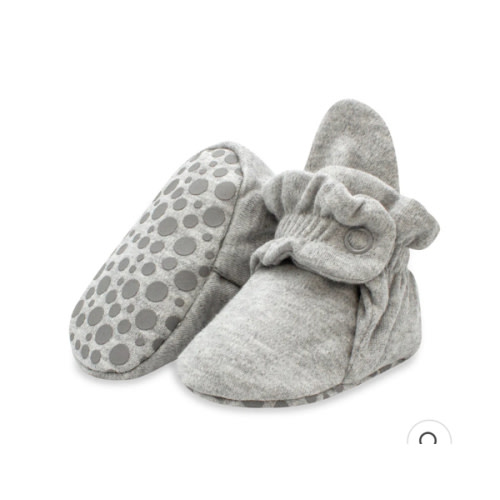 Zutano Cotton Gripper Stay-On Baby Bootie Slipper - Heather Gray