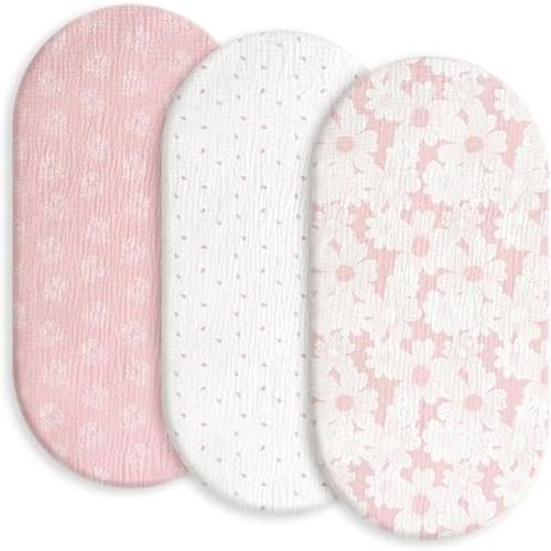 Gllquen Baby Muslin Bassinet Sheets 3pk, Soft Cotton Baby Sheet Girl 33x17