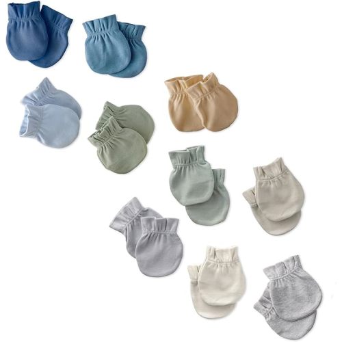 Butterblu Morgan 10-Pack Mitts 100% Organic Cotton No Scratch Mittens for Newborn Baby Boys & Girls, Seafoam Terra Rainbow, One Size