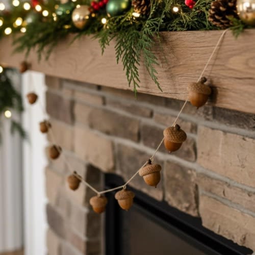 Natural Acorn Garland, Christmas Fireplace Garland with Real Natural Acorn Decor