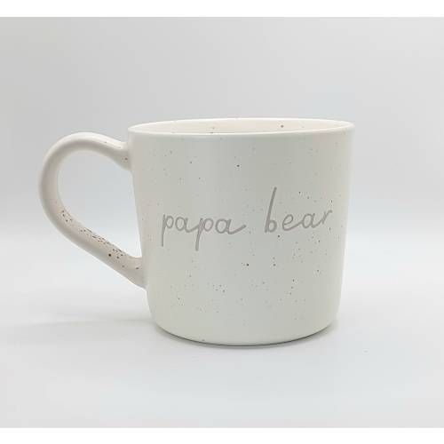 PAPA BEAR Coffee Tea Mug 15 Oz Stoneware, Beige Dotted Pattern, Minimalistic Style Cup by Threshold