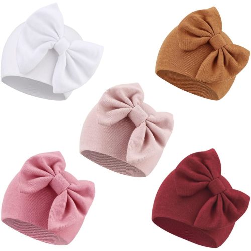 BQUBO Newborn Baby Girls Hats Hospital Hat Baby Cotton Beanie Infant Big Bow Hats for 0-24 Months